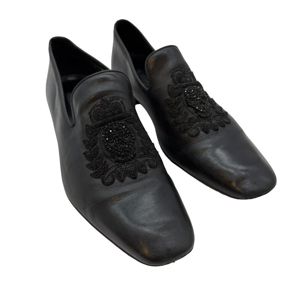 Donald J Pilner Black Leather Beaded Skull Slip On Shoes Size 10 M